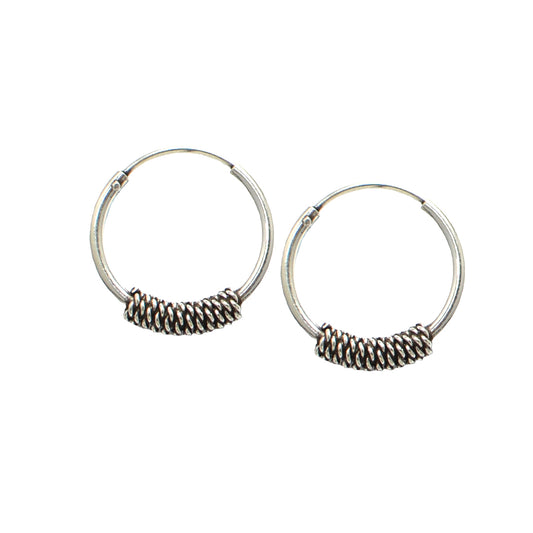 Azita 925 Sterling Silver Oxidised Hoop Earrings for Women and Girls with Certificate of Authenticity and 925 Stamp |Spiral Bali|
