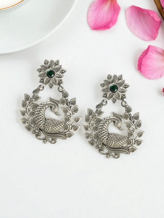 Azita 925 Sterling Silver Oxidised Leafy Peacock Dangle and Drop Earrings for Women and Girls| with certificate of authenticity and 925 stamp.