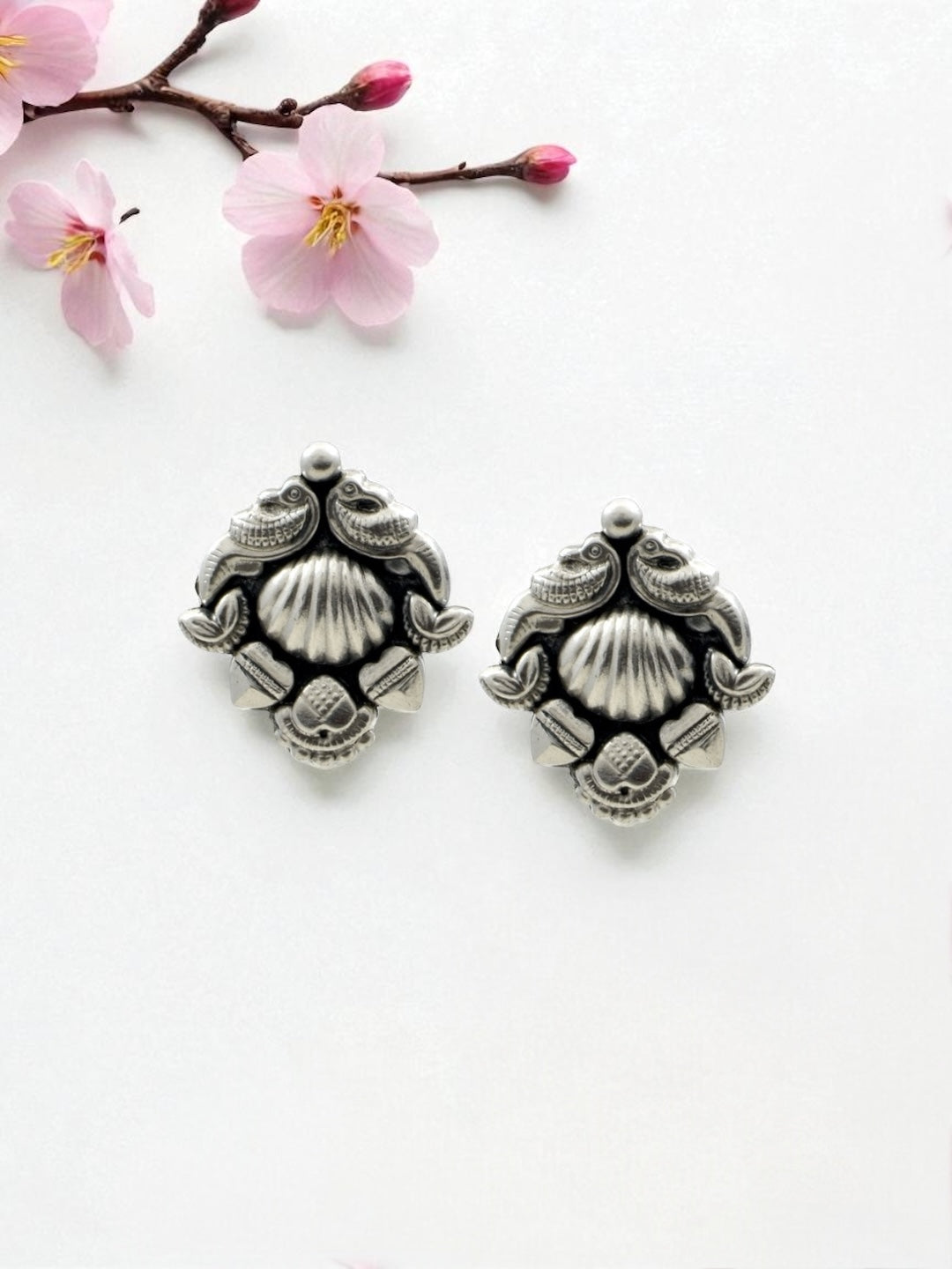 Azita 925 Sterling Silver oxidised Peacock Studs earrings for women and girls| with certificate of authenticity and 925 stamp.