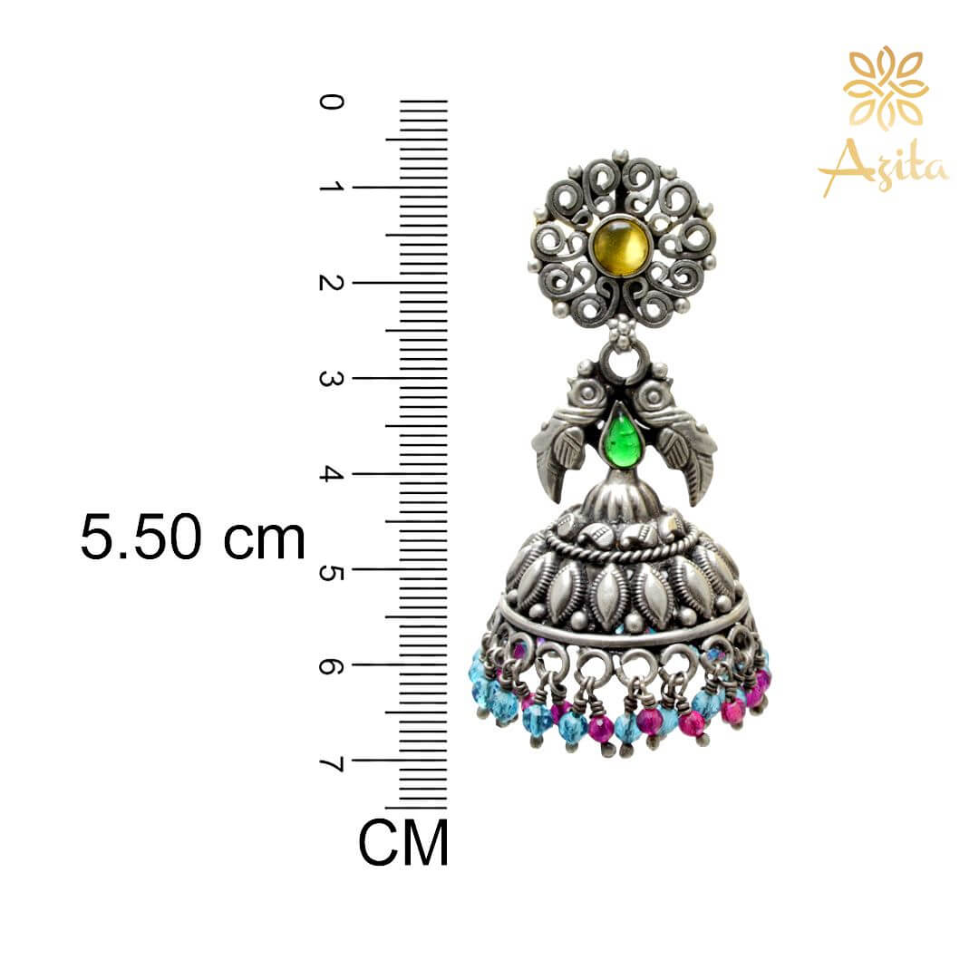 Azita 925 Sterling Silver Oxidised Jhumki Earrings for Women and Girls| Flower Top with Yellow Stone | With Certificate of Authenticity & 925 Stamp|