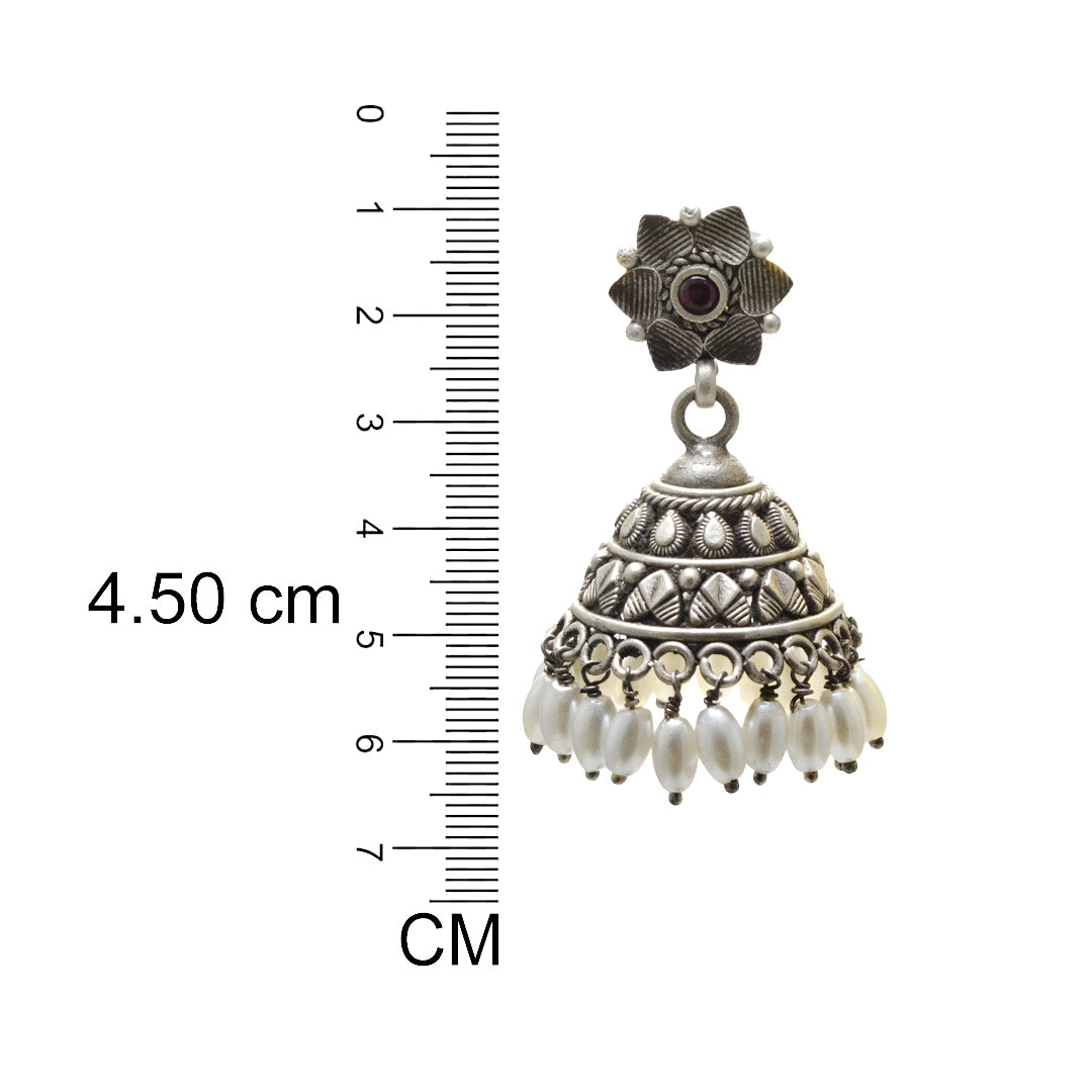 Azita 925 Sterling Silver Jhumki Earrings for Women and Girls| Silver Flower Top with White Stone Hanging| With Certificate of Authenticity and 925 Stamp|