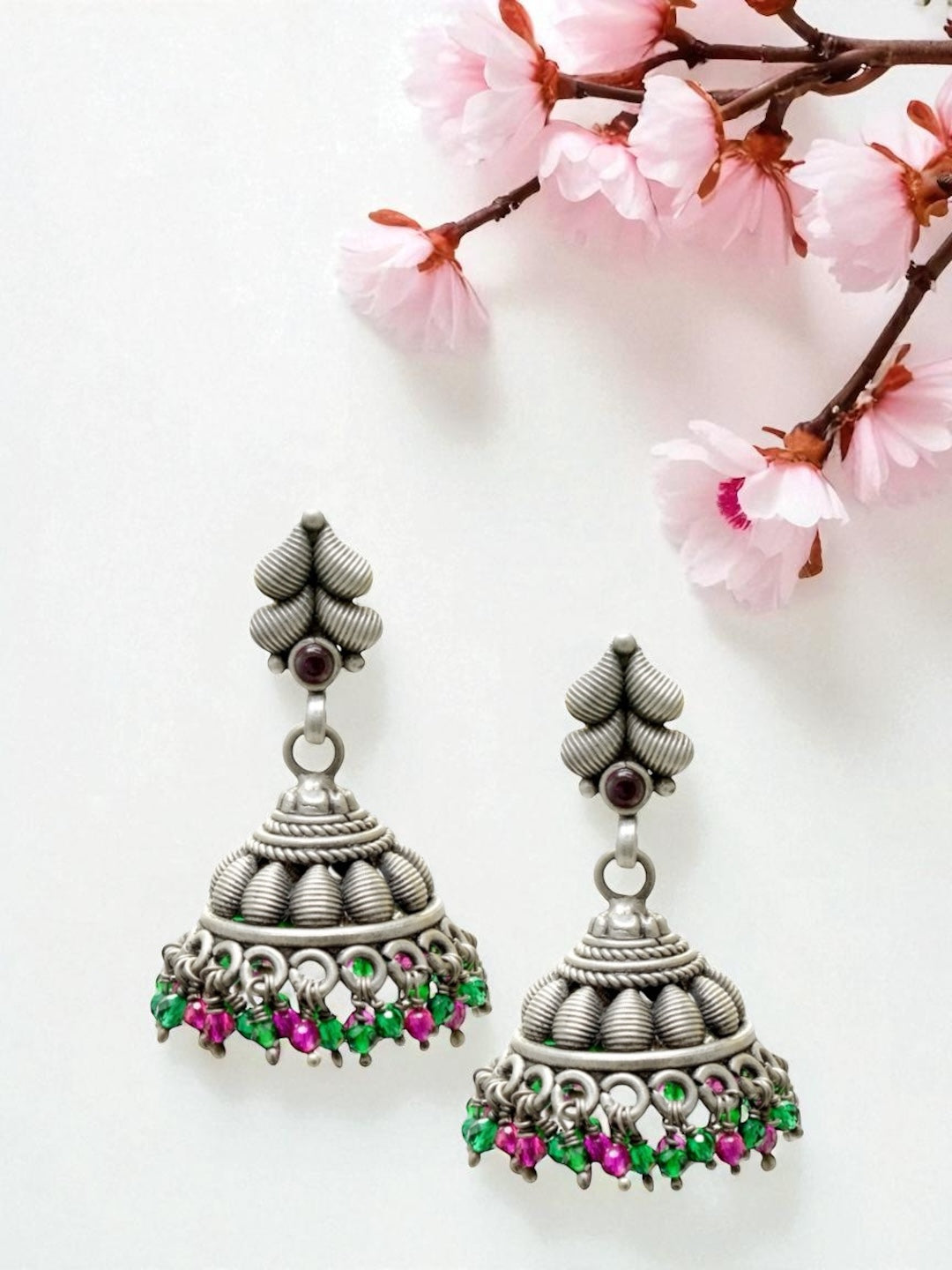 Azita 925 Sterling Silver Jhumki Earrings for Women and Girls| Leafy Top | With Certificate of Authenticity & 925 Stamp|