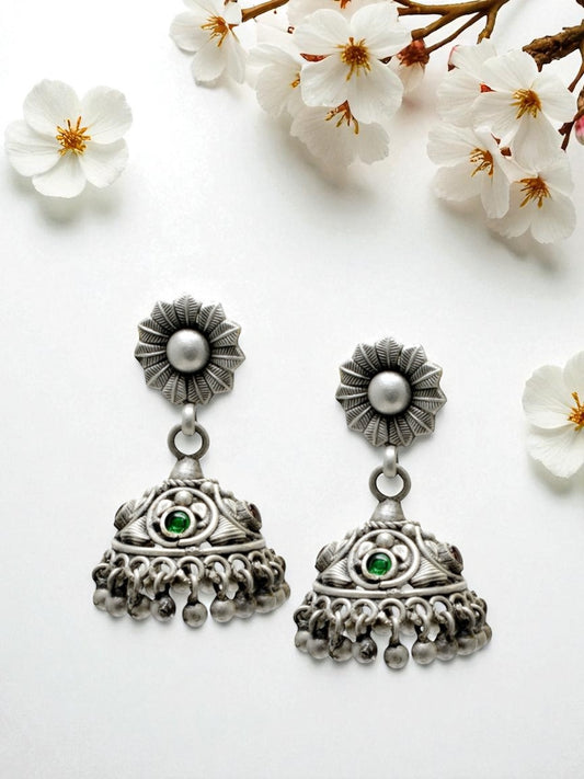 Azita 925 Sterling Silver Jhumki Earrings for Women and Girls| Silver Flower Top | With Certificate of Authenticity & 925 Stamp|