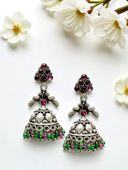 Azita 925 Sterling Silver Jhumki Earrings for Women and Girls| Pink Pyramid Top | With Certificate of Authenticity & 925 Stamp|