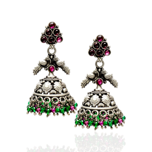 Azita 925 Sterling Silver Jhumki Earrings for Women and Girls| Pink Pyramid Top | With Certificate of Authenticity & 925 Stamp|