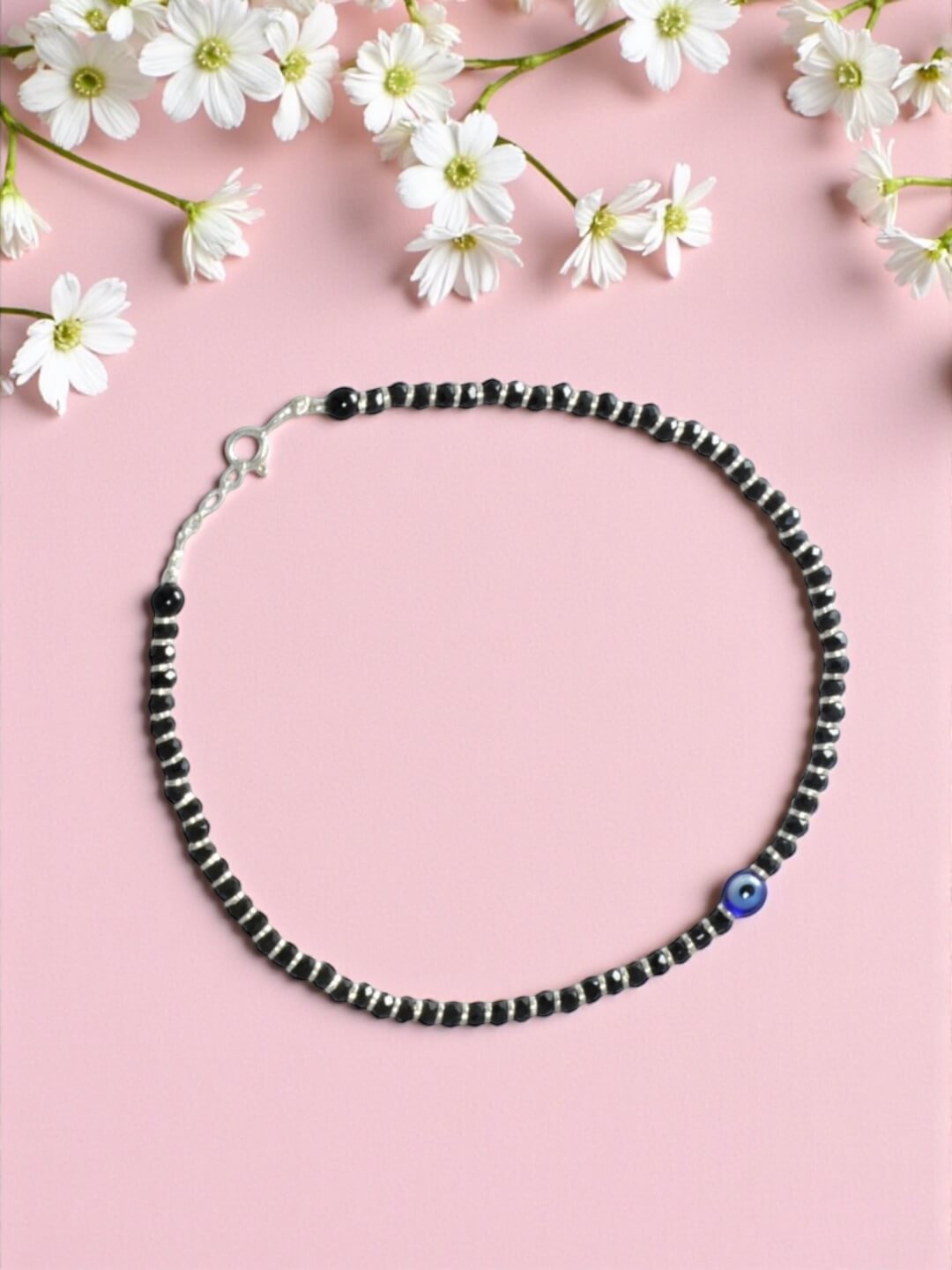 Azita 925 Sterling Silver Evil Eye Anklet/Payal for Women and Girls with Certificate Of Authenticity and 925 Stamp.| Single Anklet|