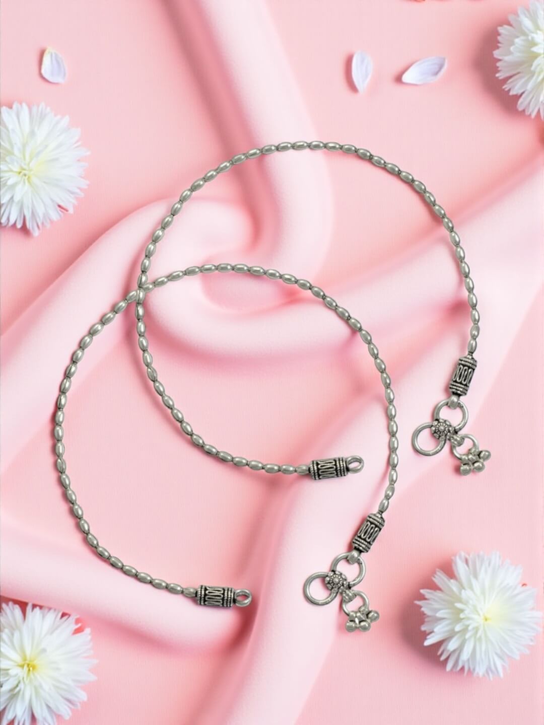 Azita 925 Sterling Silver Elongated Ball Sleek Anklet/Payal For Women and Girls with Certificate of Authenticity and 925 Stamp.