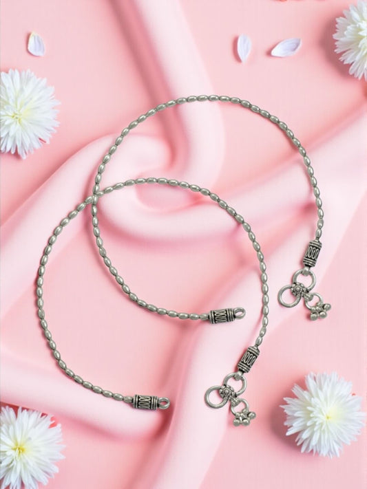 Azita 925 Sterling Silver Elongated Ball Sleek Anklet/Payal For Women and Girls with Certificate of Authenticity and 925 Stamp.