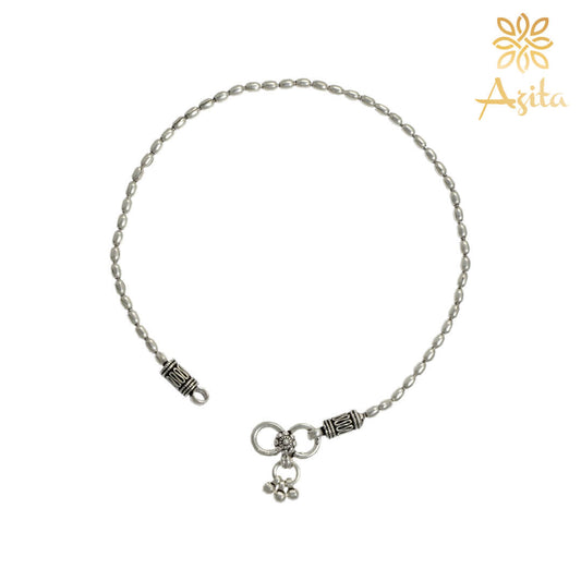 Azita 925 Sterling Silver Elongated Ball Sleek Anklet/Payal For Women and Girls with Certificate of Authenticity and 925 Stamp.