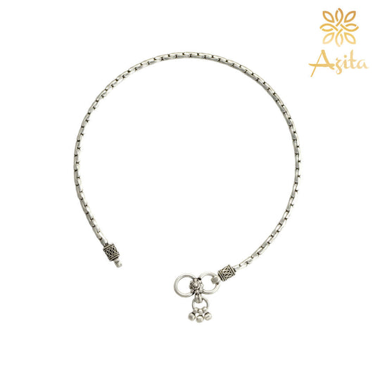 Azita 925 Sterling Silver Boston Link Sleek Anklet/Payal For Women and Girls with Certificate of Authenticity and 925 Stamp.