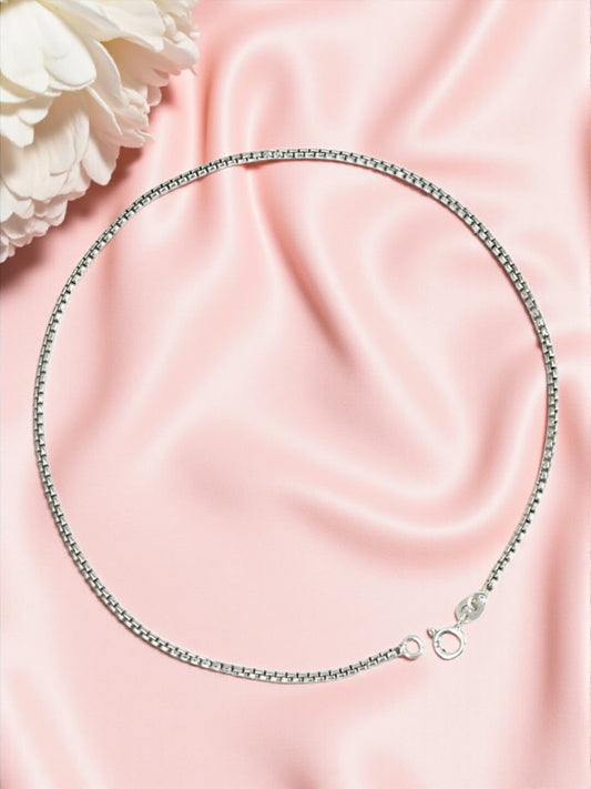 Azita 925 Sterling Silver Box Chain Sleek Anklet/Payal For Women and Girls |Extra Small Box Chain| with Certificate of Authenticity and 925 Stamp.| Single Anklet |