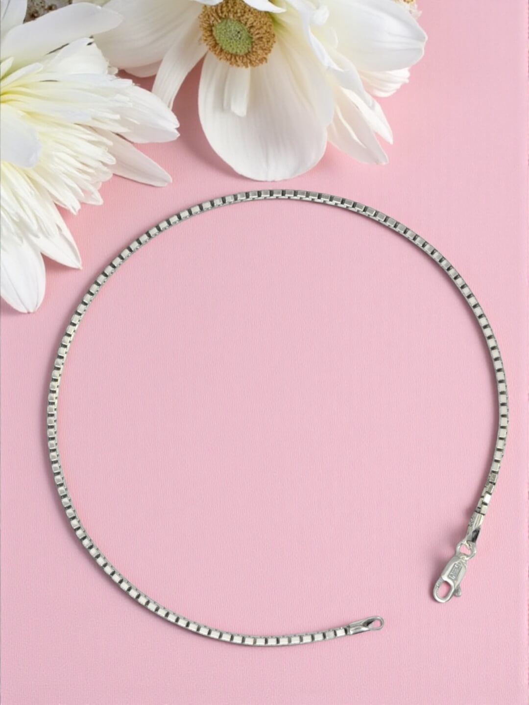 Azita 925 Sterling Silver Box Chain Sleek Anklet/Payal For Women and Girls |Medium Box Chain| with Certificate of Authenticity and 925 Stamp.| Single Anklet |