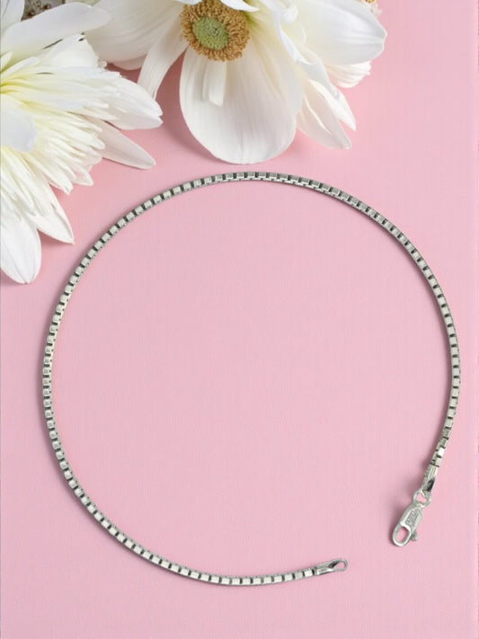 Azita 925 Sterling Silver Box Chain Sleek Anklet/Payal For Women and Girls |Medium Box Chain| with Certificate of Authenticity and 925 Stamp.| Single Anklet |