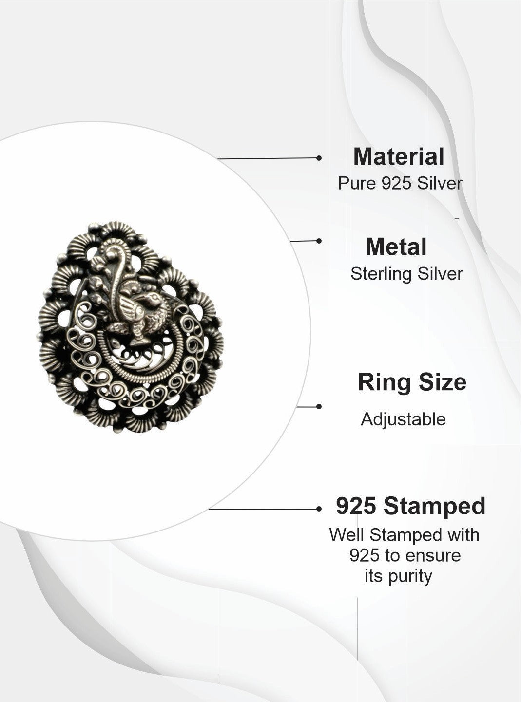 Azita 925 Sterling Silver Antique Peacock Ring for women with Certificate of Authenticity and 925 Hallmarked.