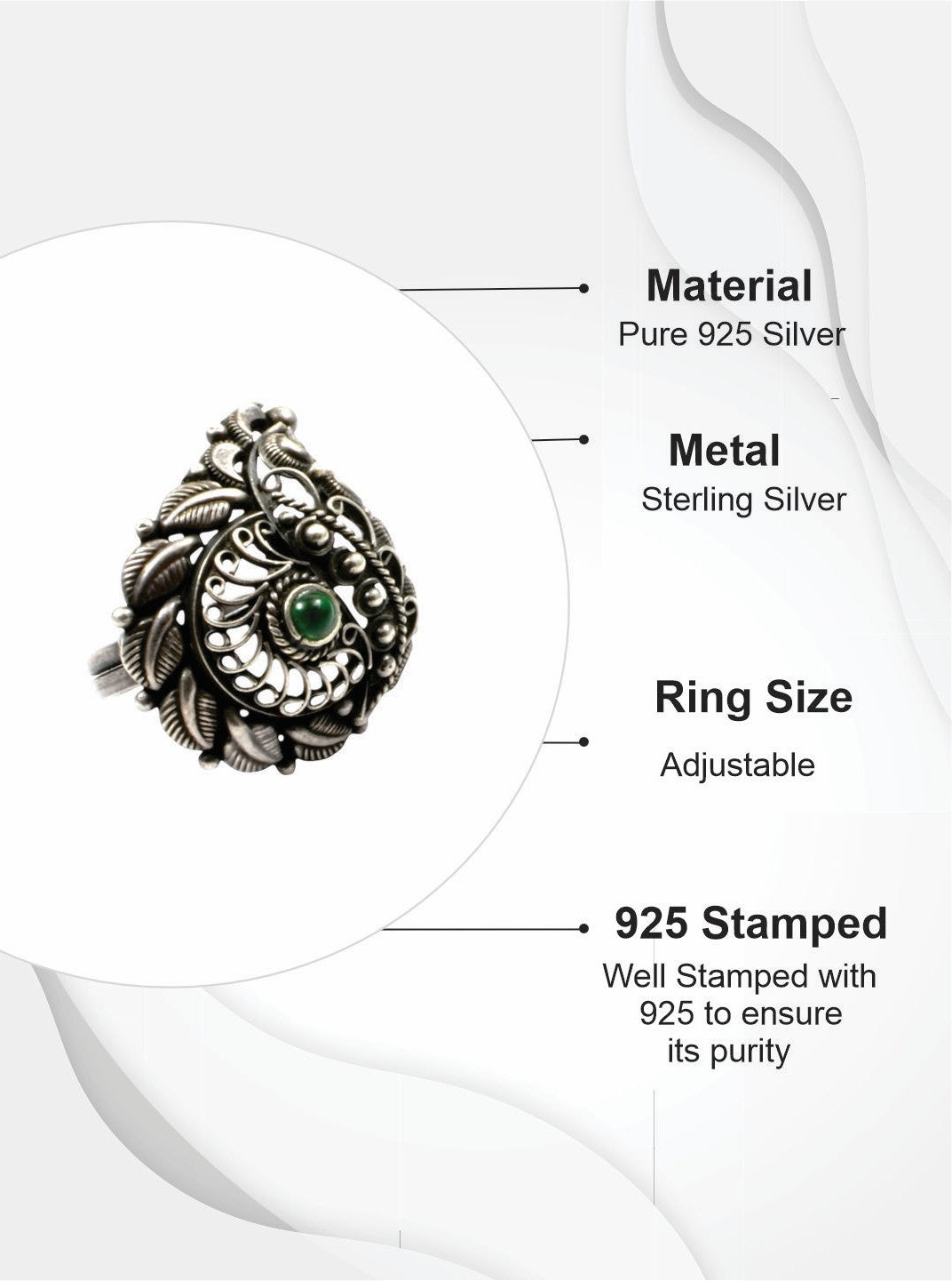 Azita 925 Sterling Silver Unique Peacock ring for women with Certificate of Authenticity and 925 Hallmarked.