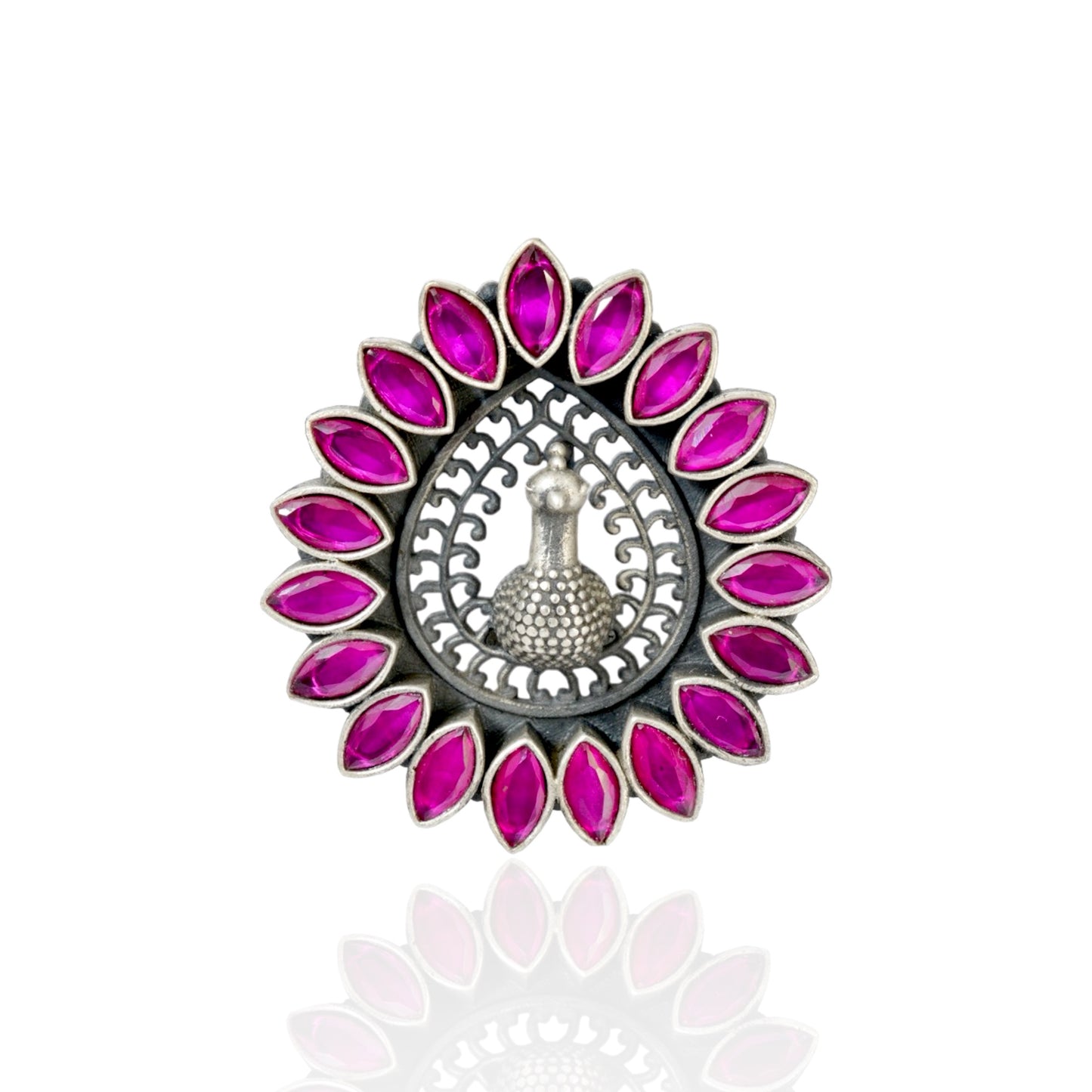 Azita 925 Sterling Silver Peacock Cocktail Ring for Women and Girls| Pink Stone | with Certificate of Authenticity and BIS Hallmark