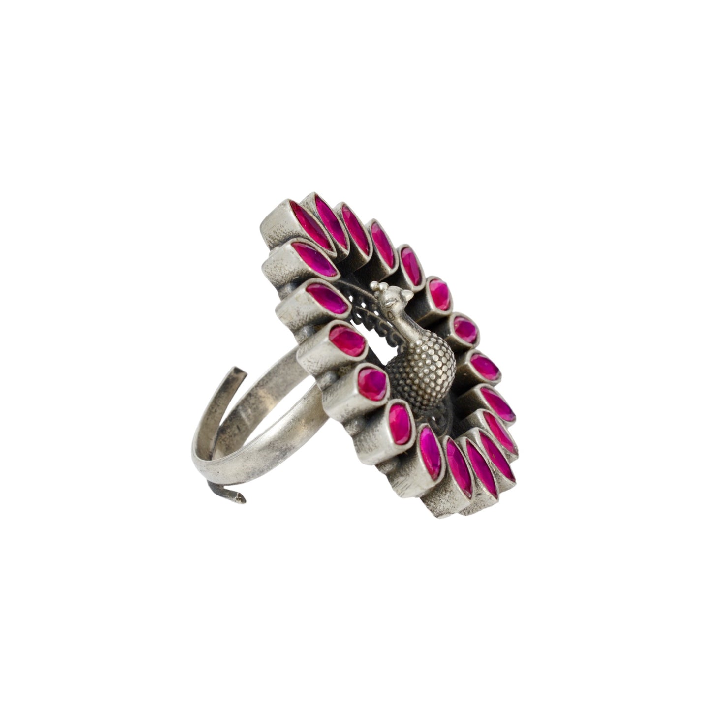 Azita 925 Sterling Silver Peacock Cocktail Ring for Women and Girls| Pink Stone | with Certificate of Authenticity and BIS Hallmark