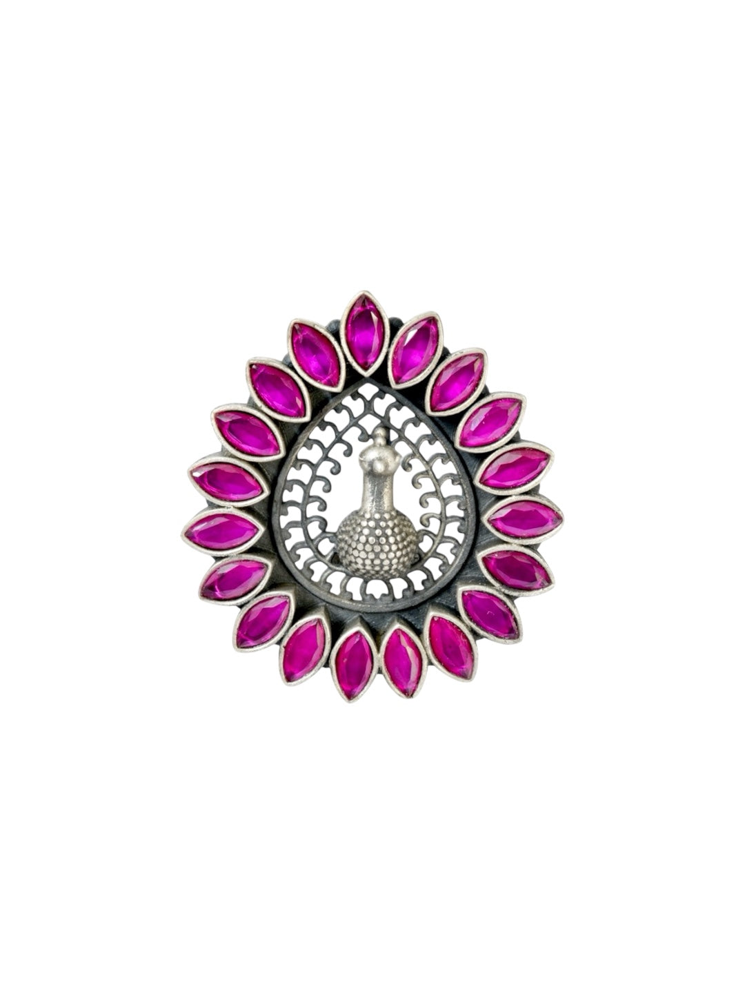 Azita 925 Sterling Silver Peacock Cocktail Ring for Women and Girls| Pink Stone | with Certificate of Authenticity and BIS Hallmark