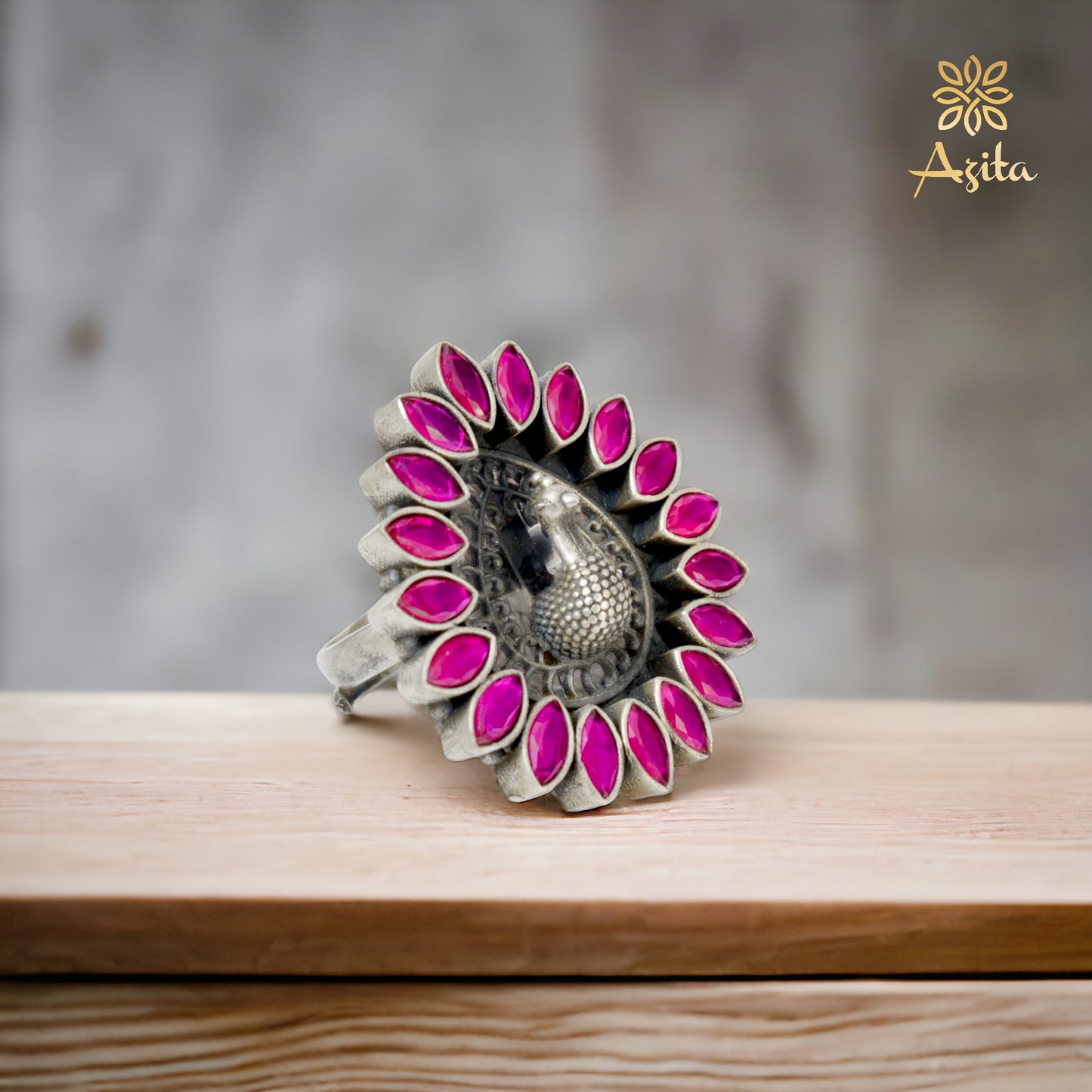 Azita 925 Sterling Silver Peacock Cocktail Ring for Women and Girls| Pink Stone | with Certificate of Authenticity and BIS Hallmark