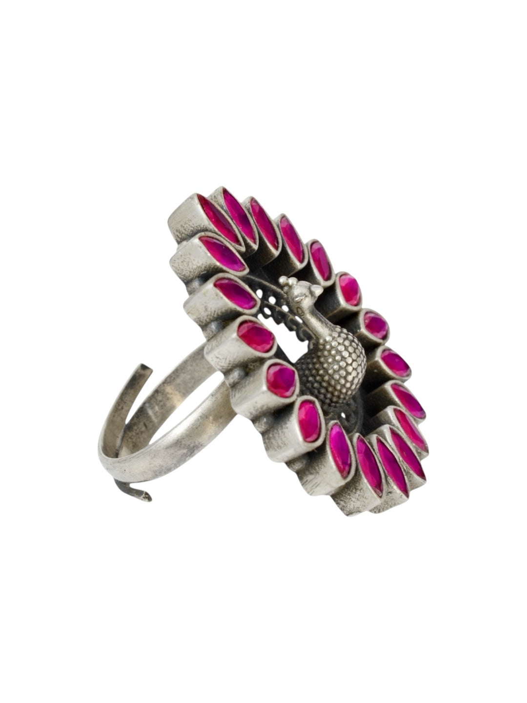 Azita 925 Sterling Silver Peacock Cocktail Ring for Women and Girls| Pink Stone | with Certificate of Authenticity and BIS Hallmark