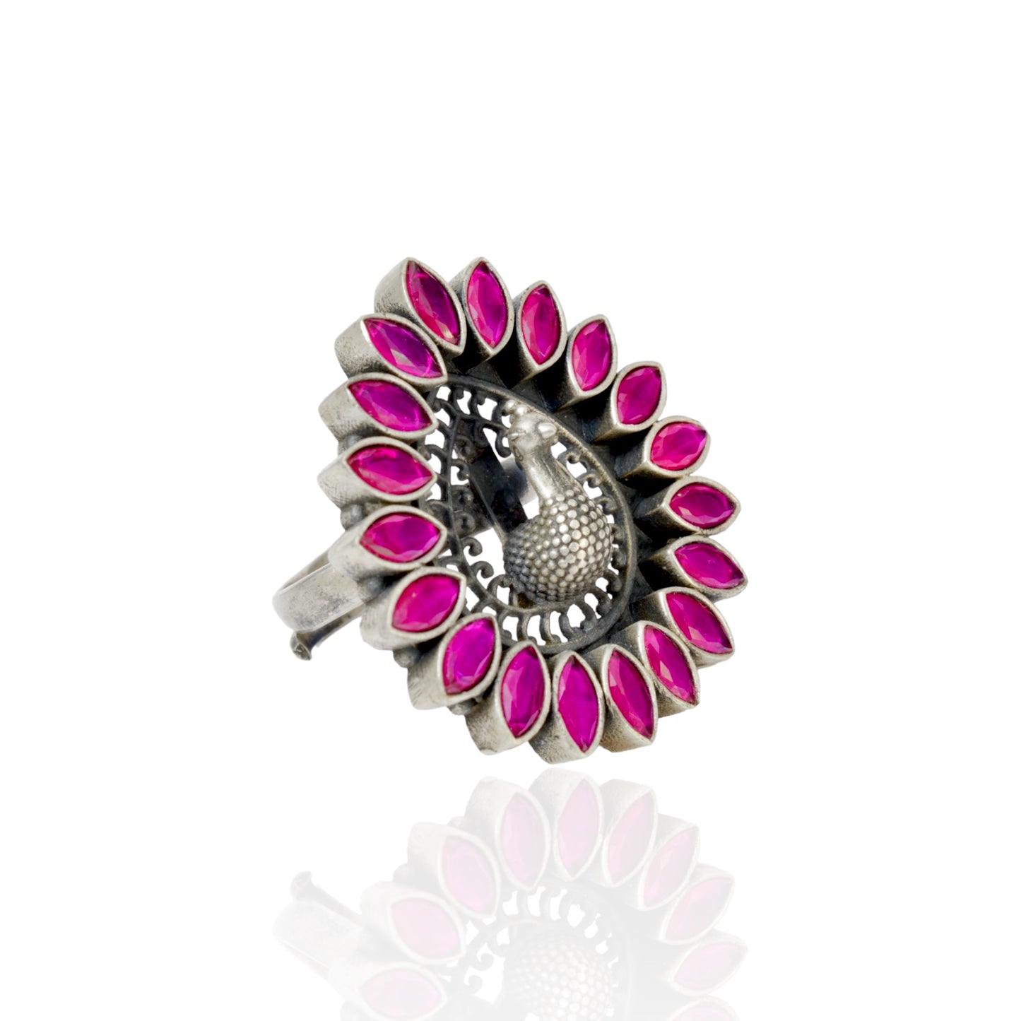 Azita 925 Sterling Silver Peacock Cocktail Ring for Women and Girls| Pink Stone | with Certificate of Authenticity and BIS Hallmark