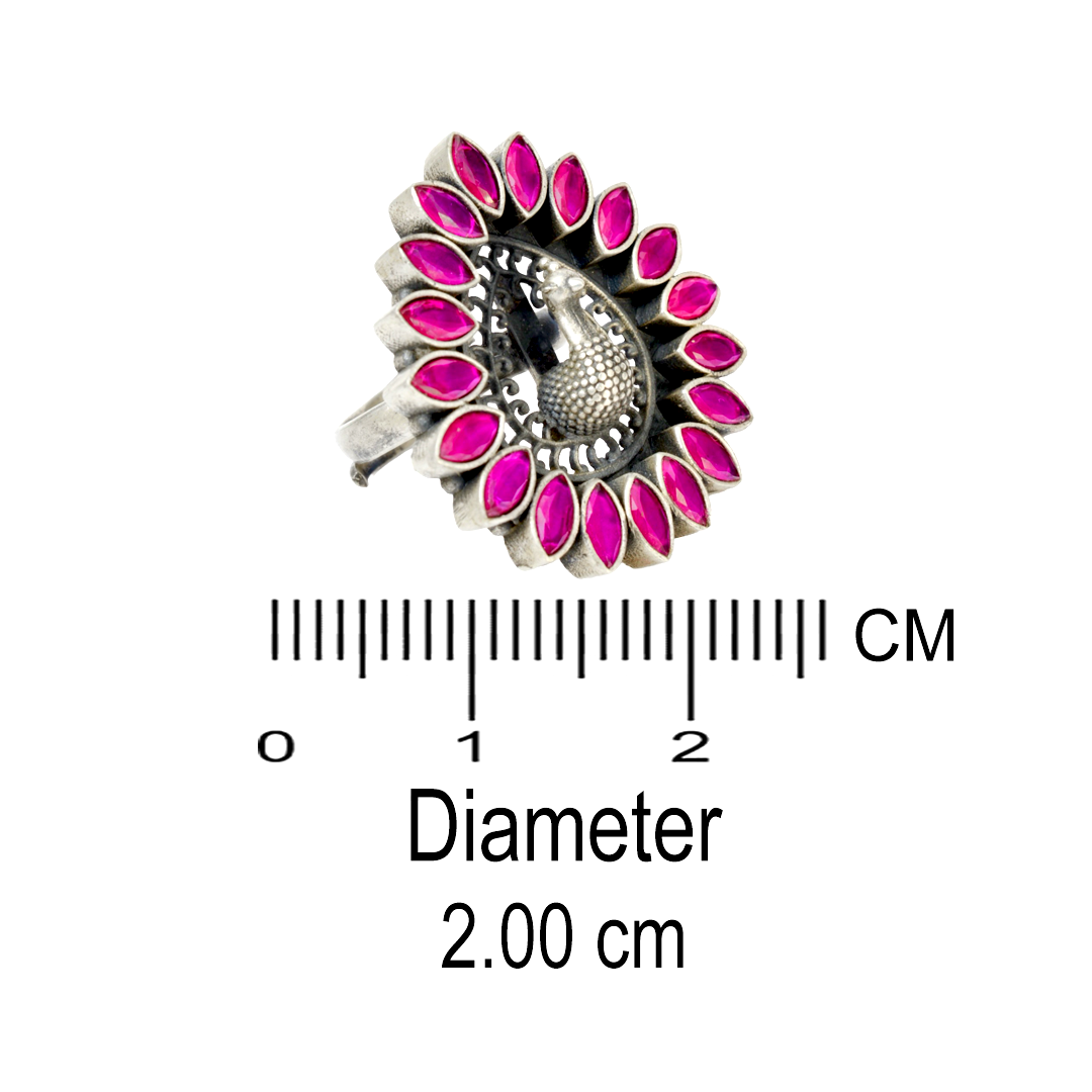 Azita 925 Sterling Silver Peacock Cocktail Ring for Women and Girls| Pink Stone | with Certificate of Authenticity and BIS Hallmark