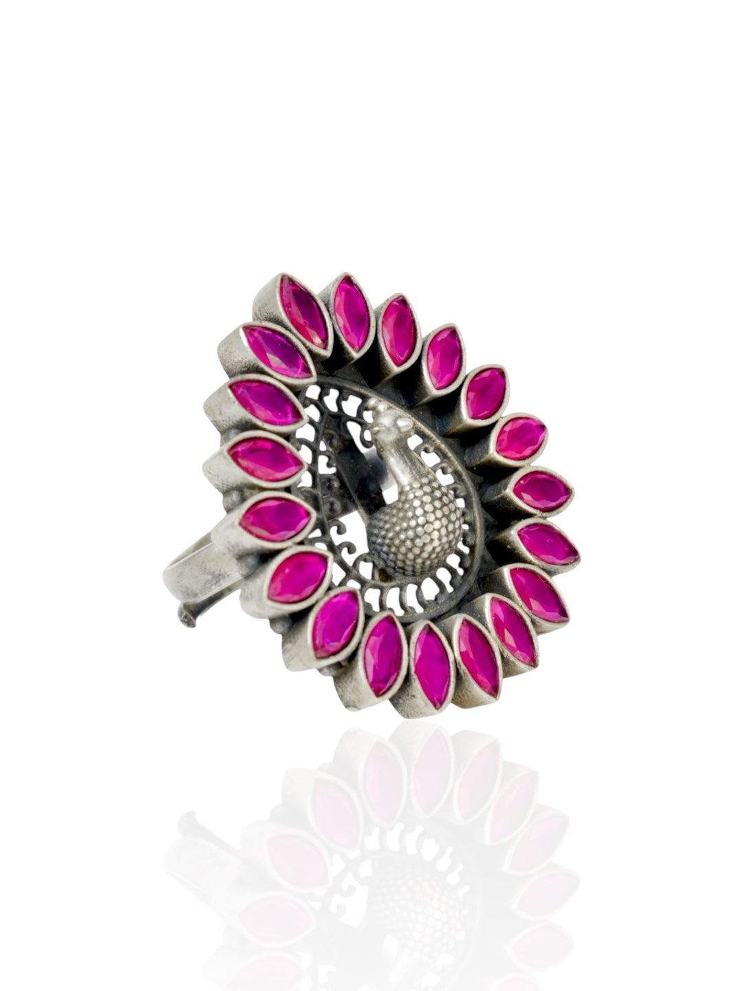 Azita 925 Sterling Silver Peacock Cocktail Ring for Women and Girls| Pink Stone | with Certificate of Authenticity and BIS Hallmark