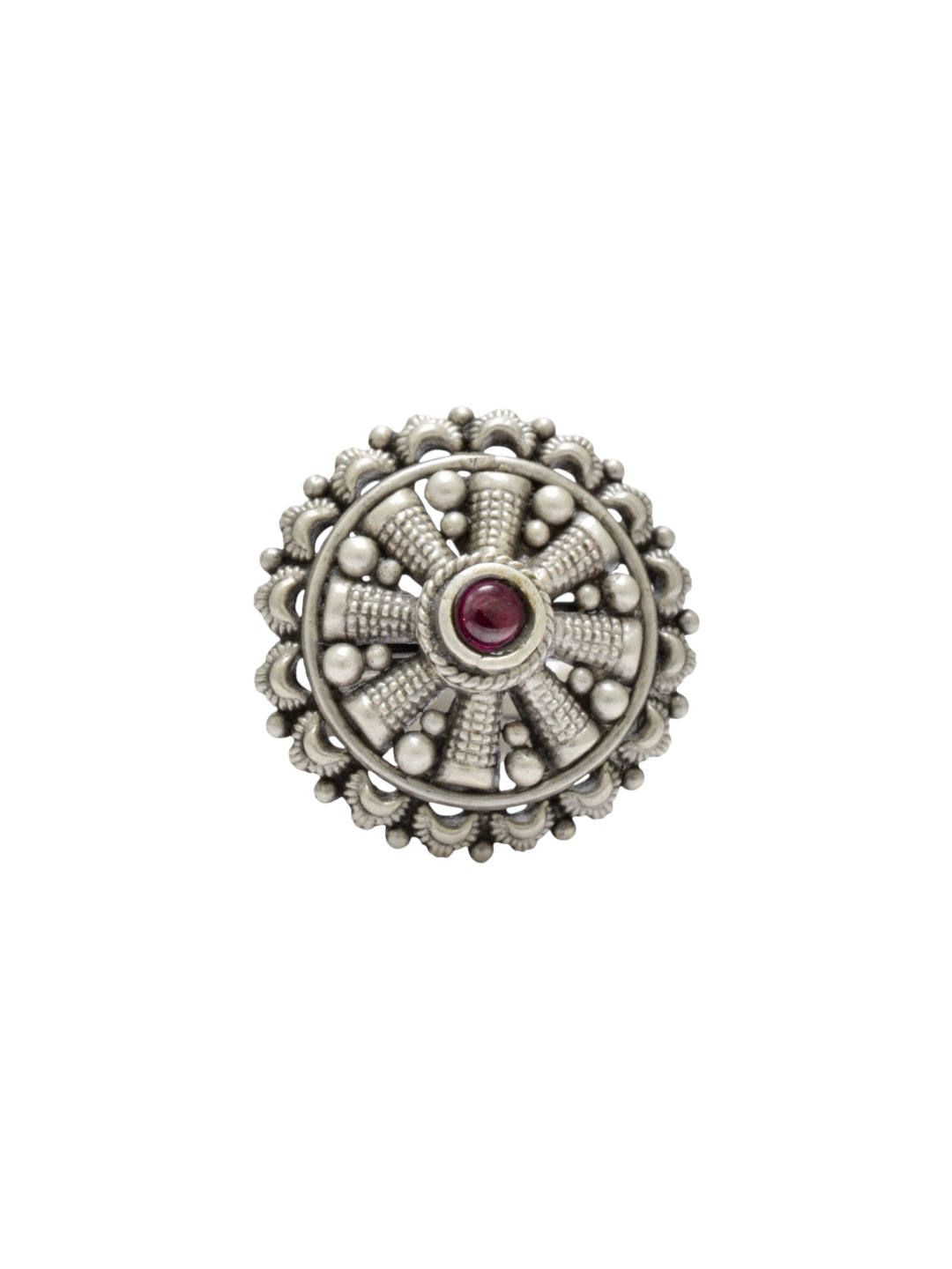 Azita 925 Sterling Silver Oxidised Cocktail Ring for Women and Girls | Flower Top with Pink Centre Stone| With Certificate of Authenticity and 925 Stamp.