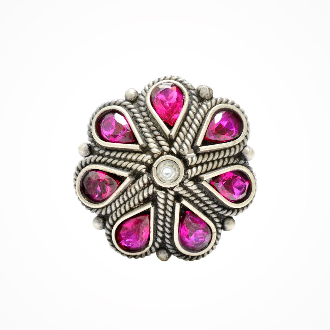 Azita 925 Sterling Silver Oxidised Cocktail Ring for Women and Girls | Pink Flower Top | With Certificate of Authenticity and 925 Stamp.