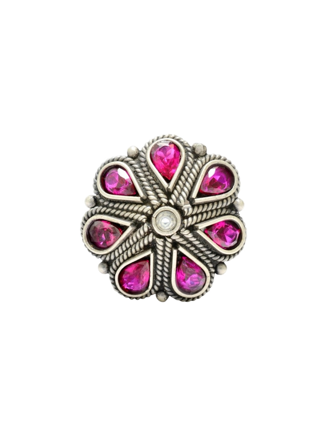 Azita 925 Sterling Silver Oxidised Cocktail Ring for Women and Girls | Pink Flower Top | With Certificate of Authenticity and 925 Stamp.