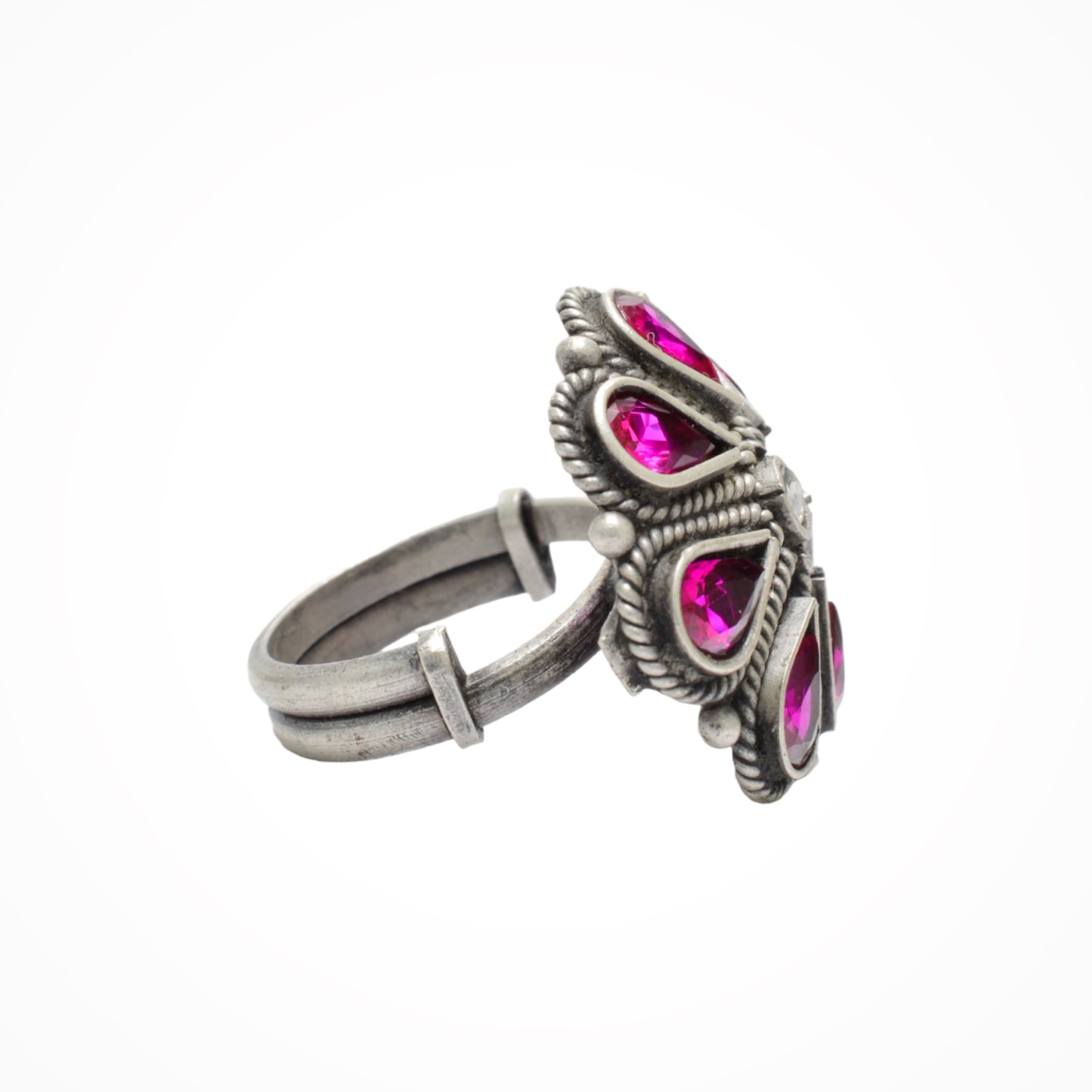 Azita 925 Sterling Silver Oxidised Cocktail Ring for Women and Girls | Pink Flower Top | With Certificate of Authenticity and 925 Stamp.