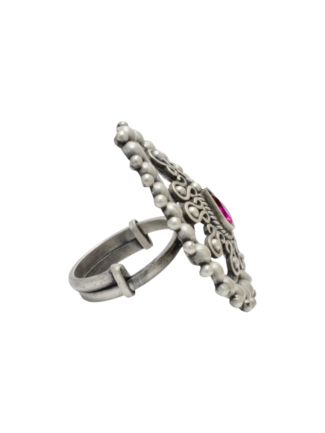 Azita 925 Sterling Silver Oxidised Cocktail Ring for Women and Girls | Pear Shape Ring with centre Pink Pear Stone | With Certificate of Authenticity and 925 Stamp.