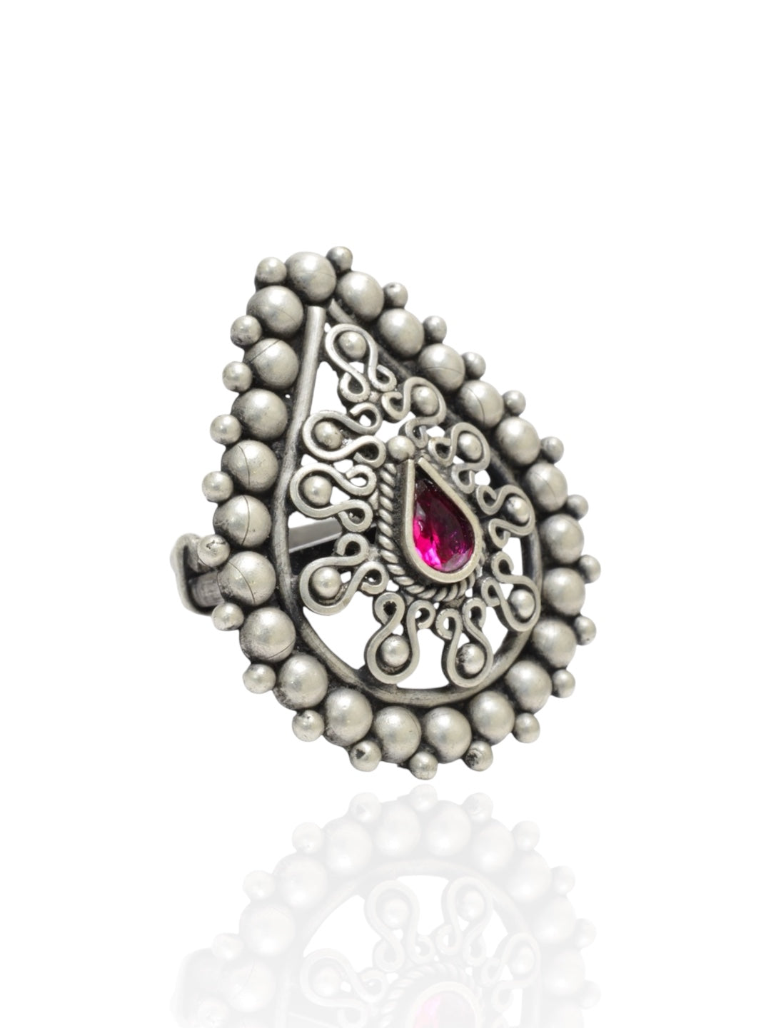 Azita 925 Sterling Silver Oxidised Cocktail Ring for Women and Girls | Pear Shape Ring with centre Pink Pear Stone | With Certificate of Authenticity and 925 Stamp.