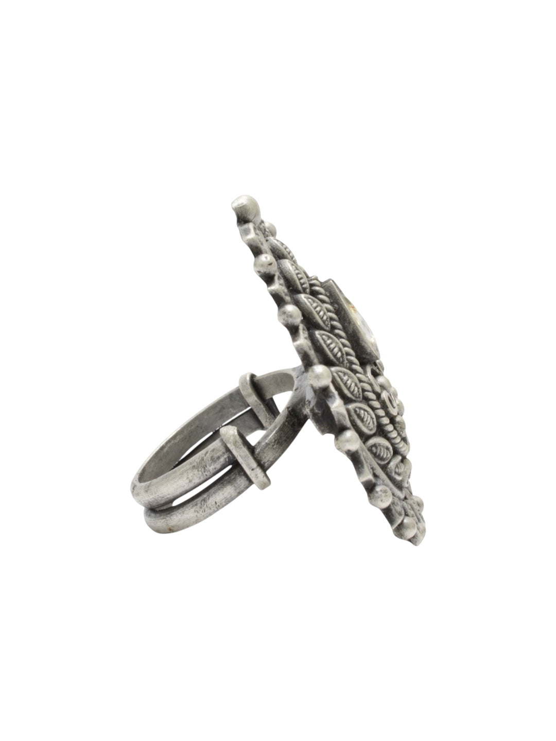 Azita 925 Sterling Silver Oxidised Cocktail Ring for Women and Girls | Pear Shape Ring with centre White Pear Stone | With Certificate of Authenticity and 925 Stamp.