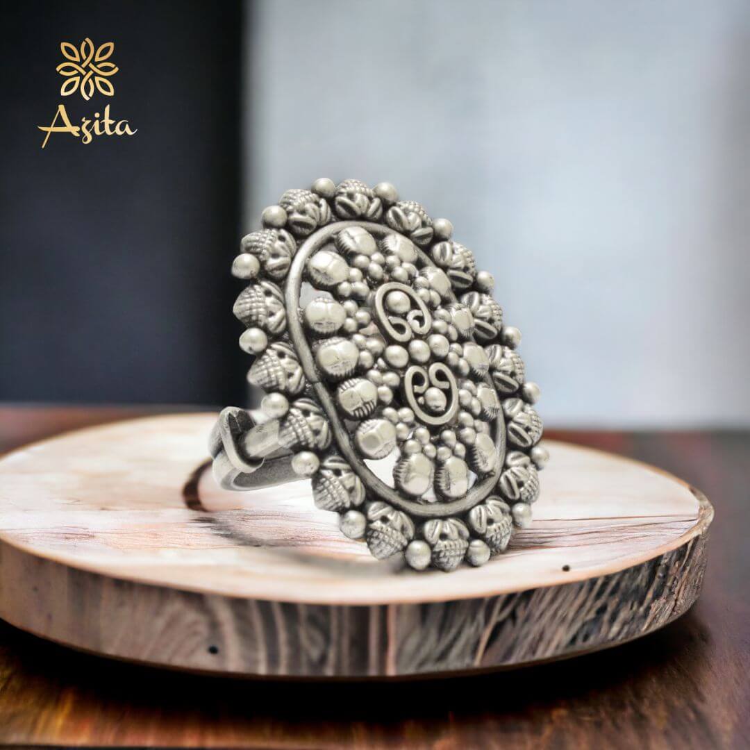 Azita 925 Sterling Silver Oxidised Cocktail Ring for Women and Girls | Cylindrical Shape Ring | With Certificate of Authenticity and 925 Stamp.