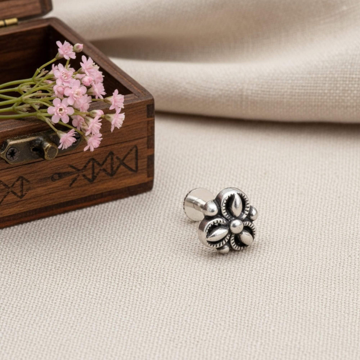 Azita 925 Sterling Silver Nose Pin for Women and Girls with Certificate of Authenticity and 925 Stamp |Style 66|