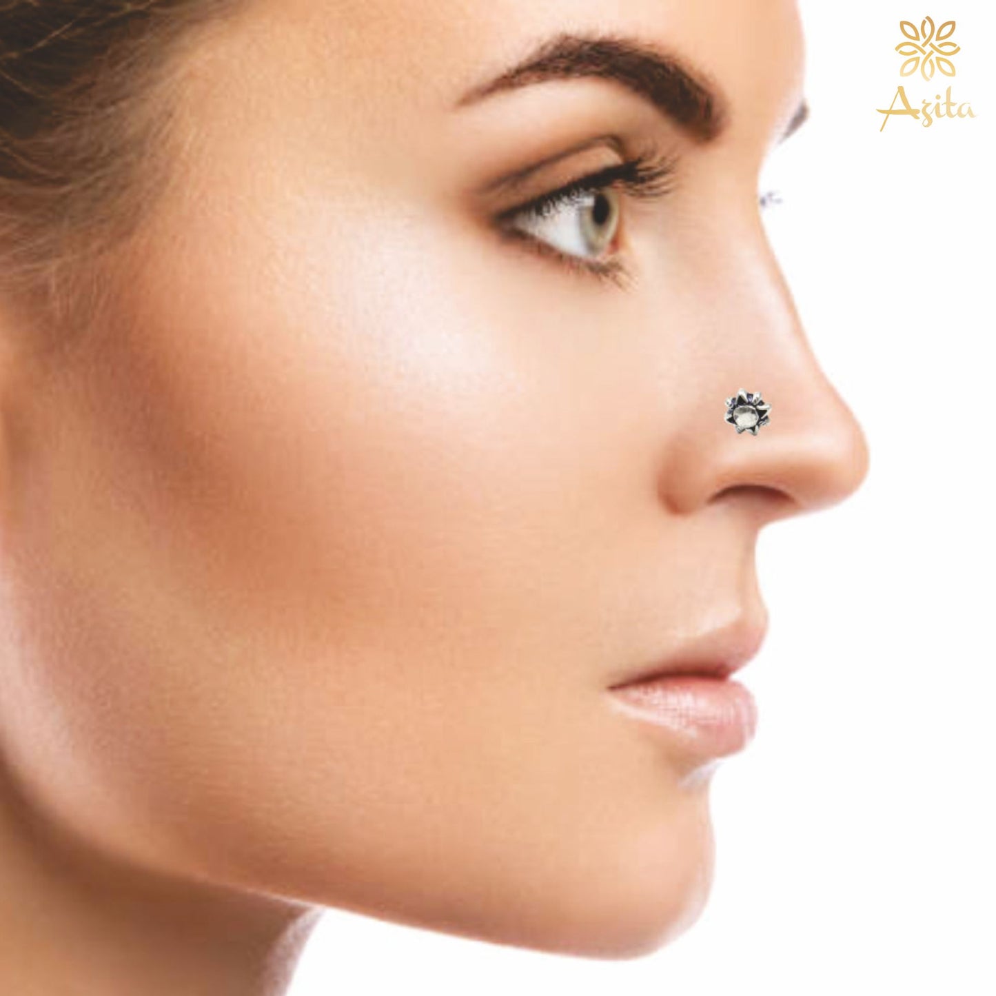 Azita 925 Sterling Silver Women Nose Pin with Certificate of Authenticity and Hallmark. (Bohemian 7)