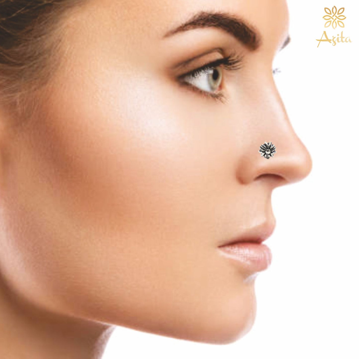 Azita 925 Sterling Silver Women Nose Pin with Certificate of Authenticity and Hallmark. (Bohemian 9)