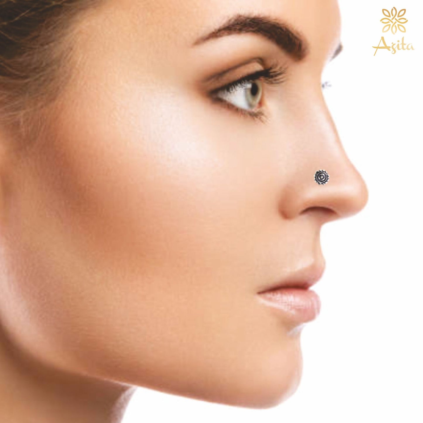 Azita 925 Sterling Silver Women Nose Pin with Certificate of Authenticity and Hallmark. (Bohemian 12)