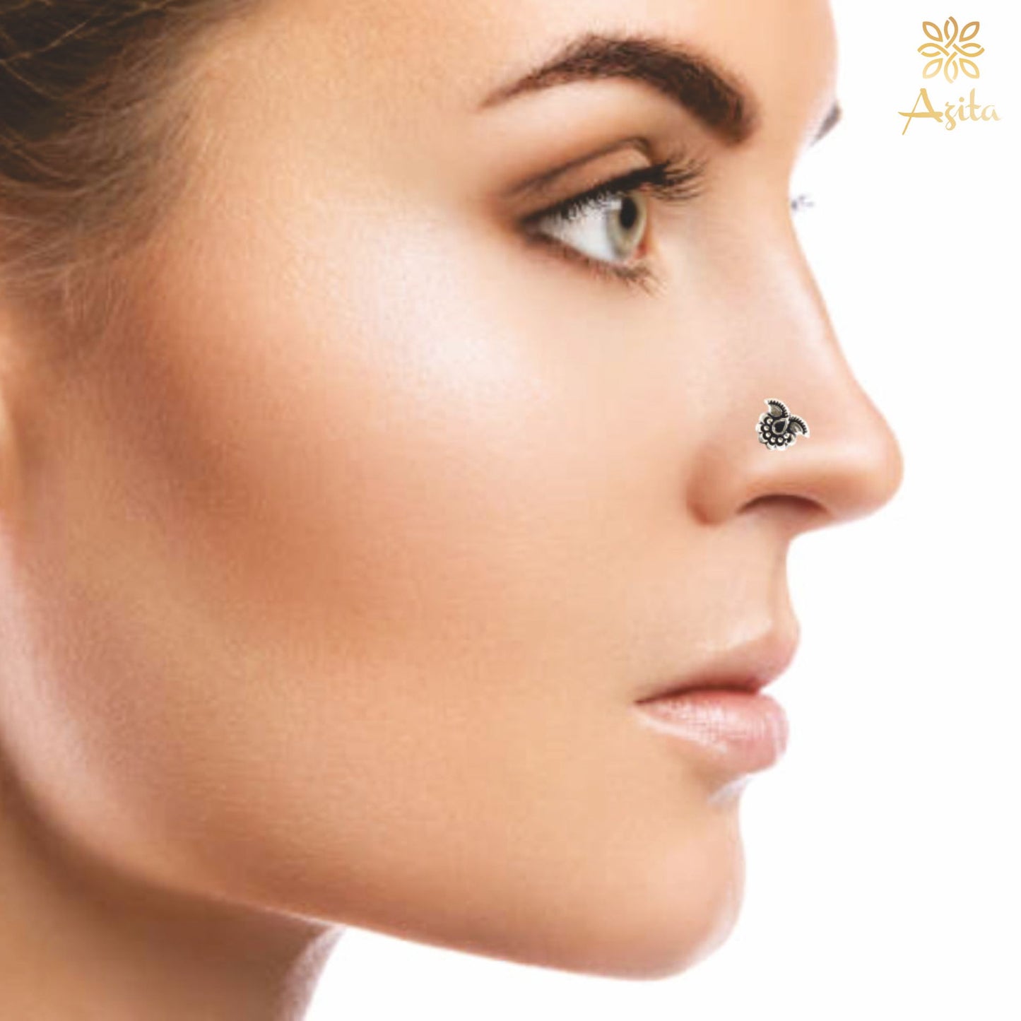 Azita 925 Sterling Silver Women Nose Pin with Certificate of Authenticity and Hallmark. (Bohemian 19)